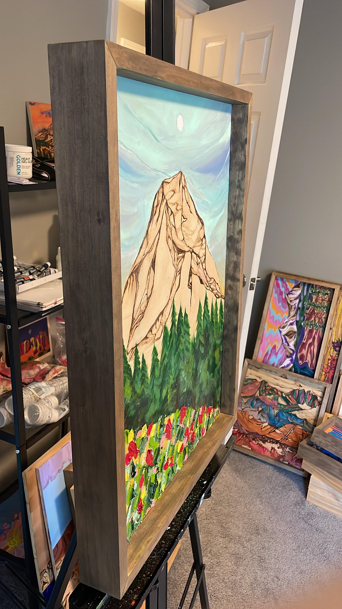 Mt Rainier Wildflowers Original Wood Burn Painting