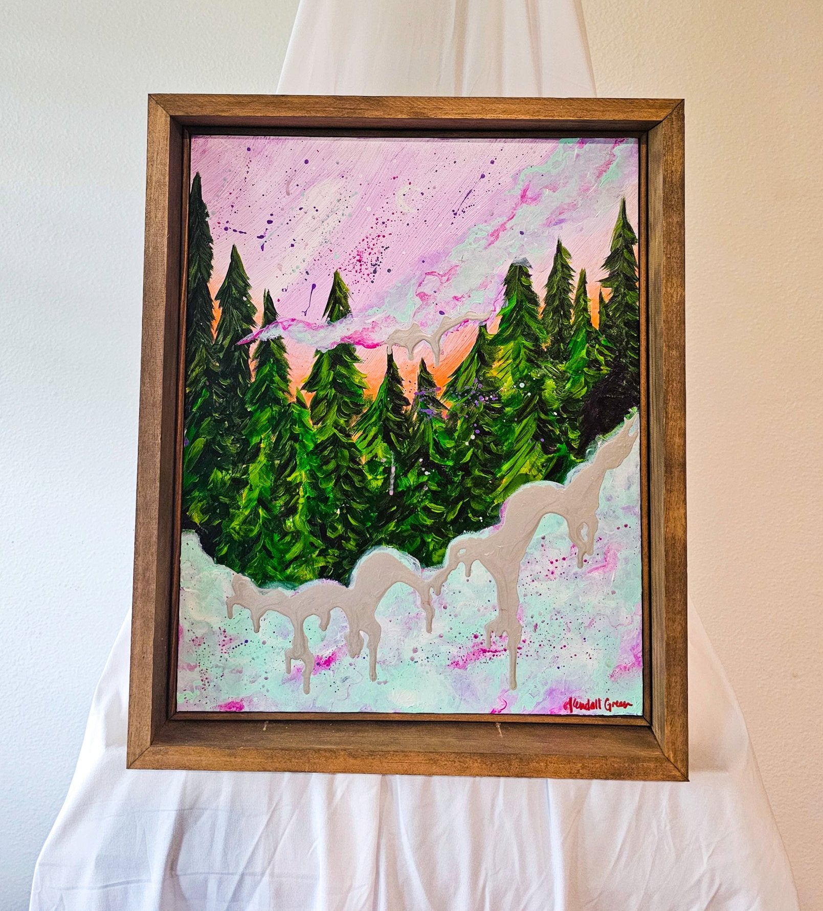 Forest Foggy marbled art painting