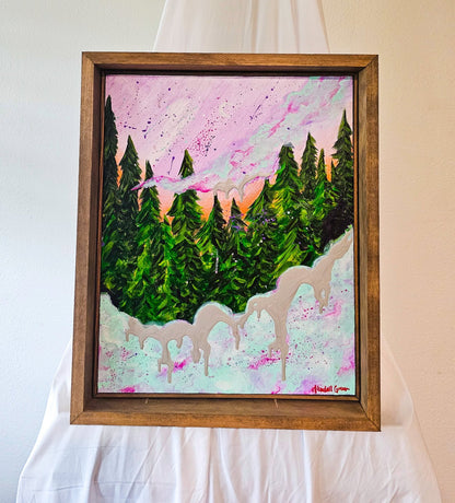 Forest Foggy marbled art painting