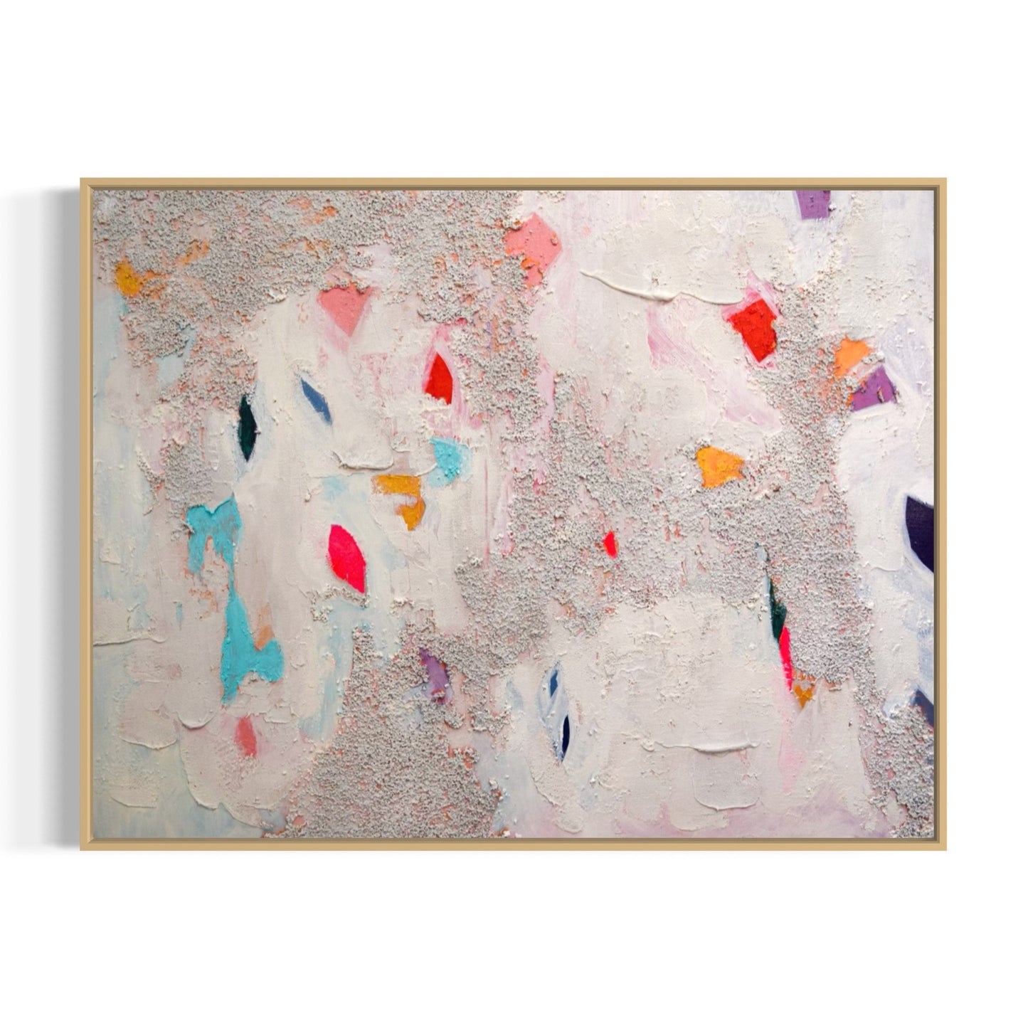 Abstract art piece with colorful splashes on a white background