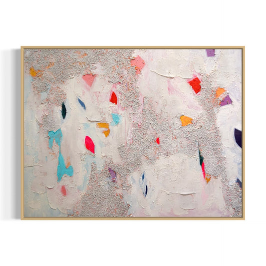 Abstract art piece with colorful splashes on a white background
