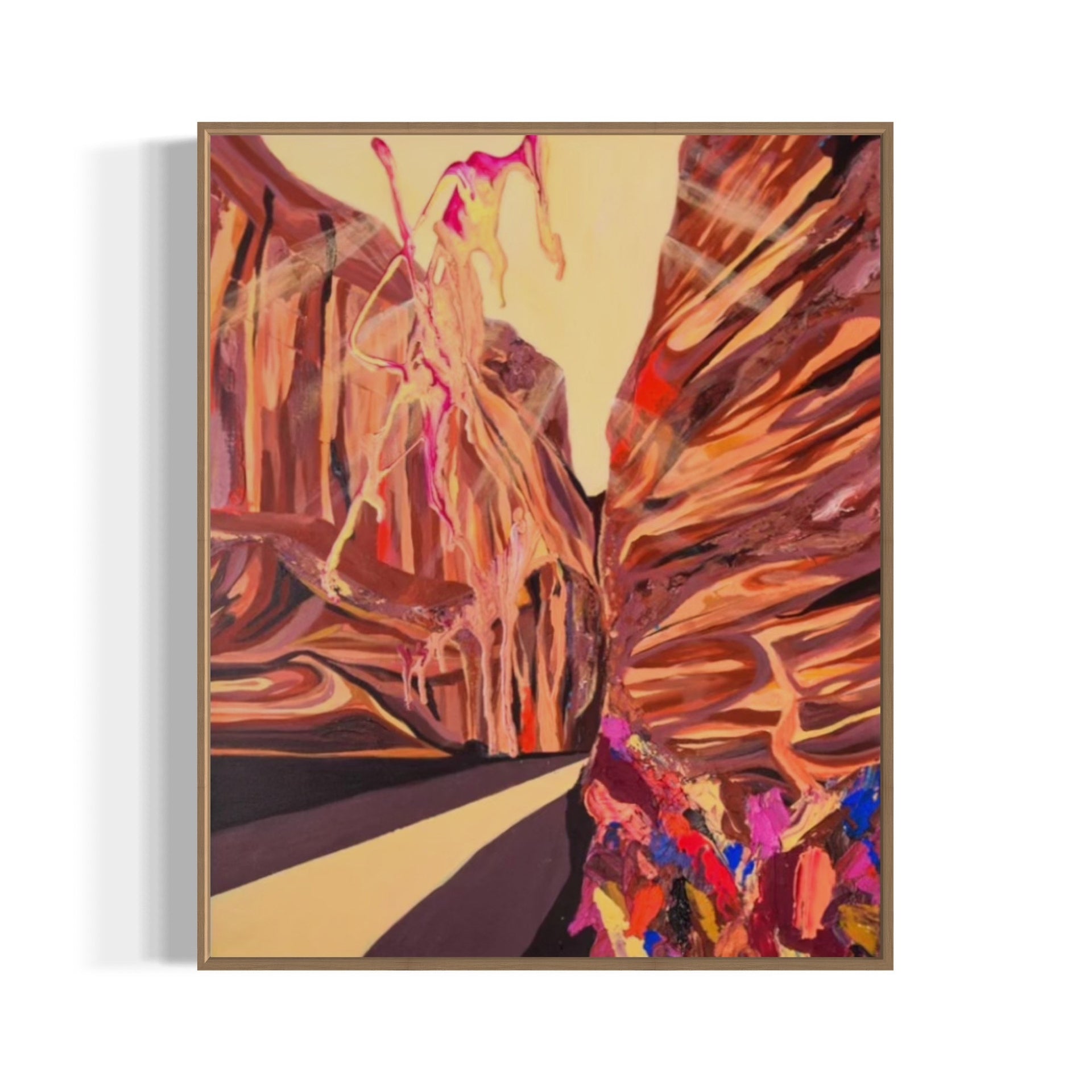 Abstract art piece with vibrant colors of landscape