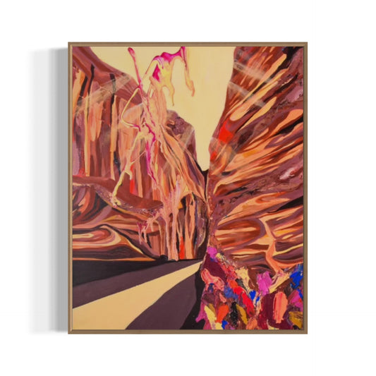 Abstract art piece with vibrant colors of landscape