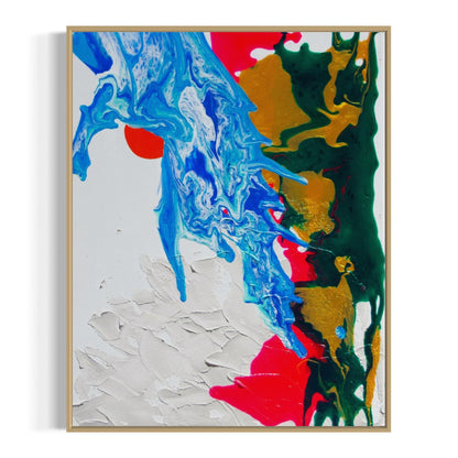 Abstract art painting with colorful swirls on a white background