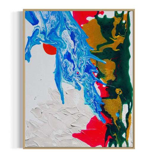 Abstract art painting with colorful swirls on a white background